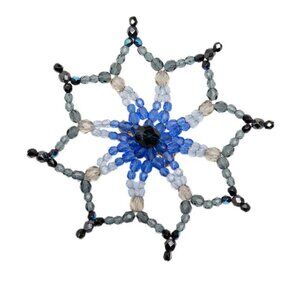 Chanel Snowflake Crystal Motif Blue Multicolor Beads Brooch